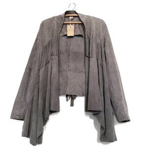 NWT | True Religion 100% Sheep Leather Moto Fringe Jacket Taupe Brown Medium